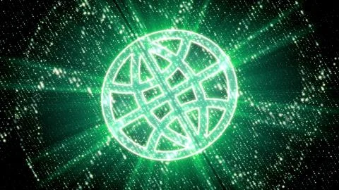 Innovative 3d rendering of a world shaped CPU with chips inside of it in a cy Stock Illustration