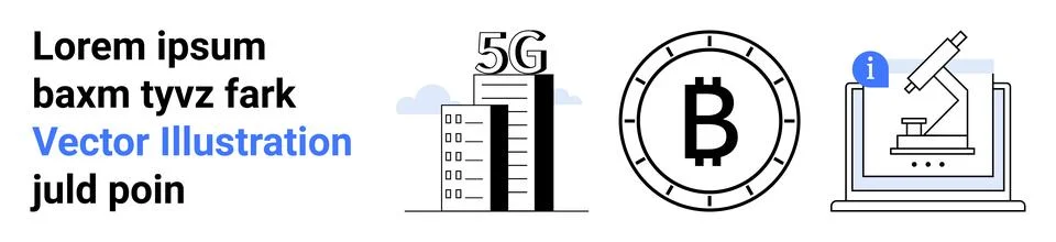 Innovative 5G Technology, Cryptocurrency, and Scientific Research Concepts Stock Illustration