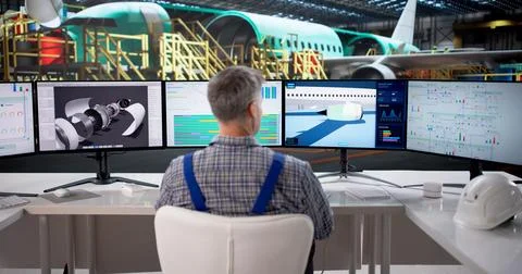 Innovative Aerospace Engineer Utilizing 3D Tech For Aircraft Development Stock Photos