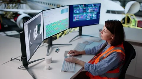 Innovative Aerospace Industry Using 3D Engineering Software Technology Stock Footage 321553174