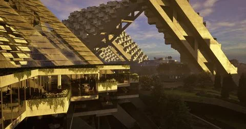 Innovative architectural design with elegant landscaping Illustrazione stock