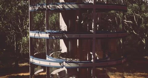 Innovative architectural design of a modern multi level structure in nature Stock Illustration