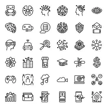 Innovative artificial intelligence and technology icon set in line style0 Stock Illustration