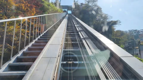 Innovative ascent, descent systems define modern architecture. Sleek railing Stock Footage 323189246