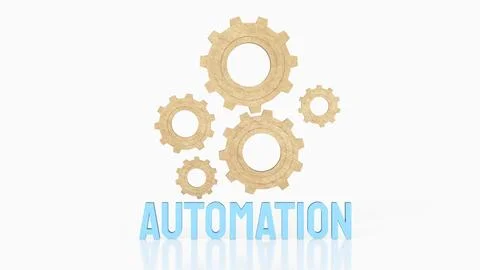 Innovative Automation Process Gear System 3d rendering.. Illustrazione stock