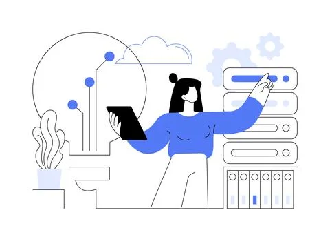 Innovative big data solutions abstract concept vector illustration. Stock Illustration