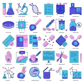 Innovative bio technologies flat icon set Stock Illustration