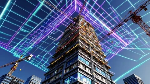 Innovative building construction transforms skyline with cutting-edge technology Stock Footage 297459322