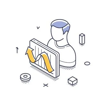 Innovative business solution depicted in isometric line art design for mode.. Stock Illustration
