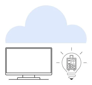 Innovative cloud storage solutions visualized with computer monitor, lightb.. Stockillustratie