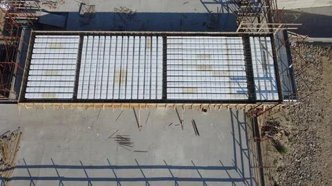 An innovative construction site using lightweight polystyrene foam panels. 스톡 사진