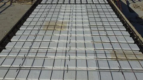 An innovative construction site using lightweight polystyrene foam panels. Foto stock