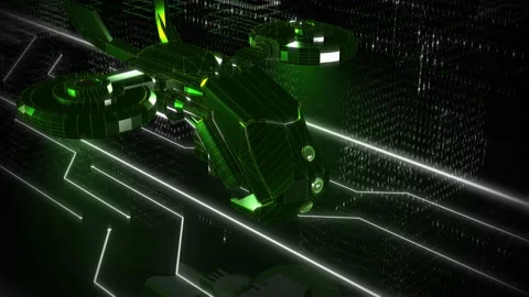 Innovative Drone Over Circuit Road In Holographic World Made By Program Code Stock Footage 221299367