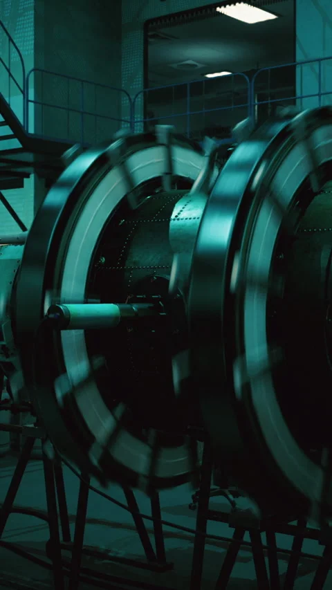 Innovative engine testing in a futuristic laboratory with dynamic machinery Stock Footage 313611050