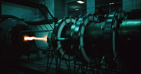 Innovative engine testing in a futuristic laboratory with dynamic machinery Stock Footage 318969909