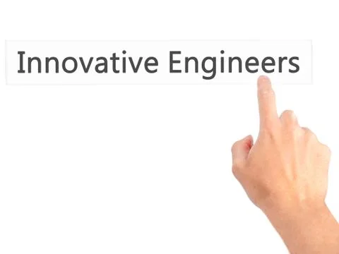 Innovative Engineers - Hand pressing a button on blurred background concept . Foto stock
