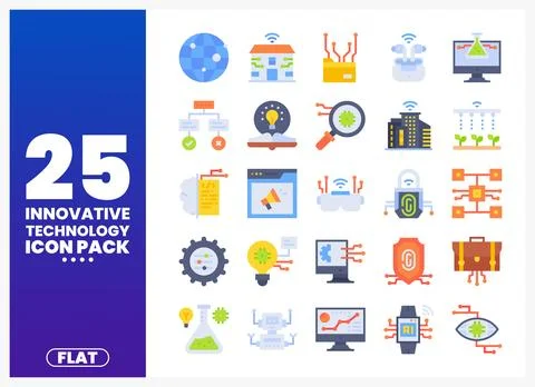 Innovative flat technology icons on a dark blue background 스톡 일러스트
