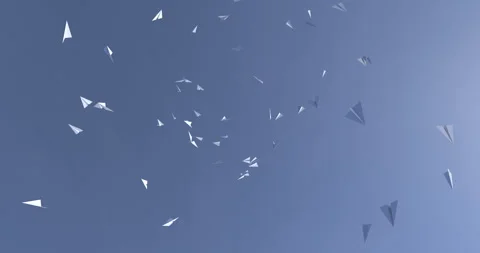 Innovative Flight: Paper Plane Soaring under Blue Sky and White Clouds Symb.. Stock Footage 277522837