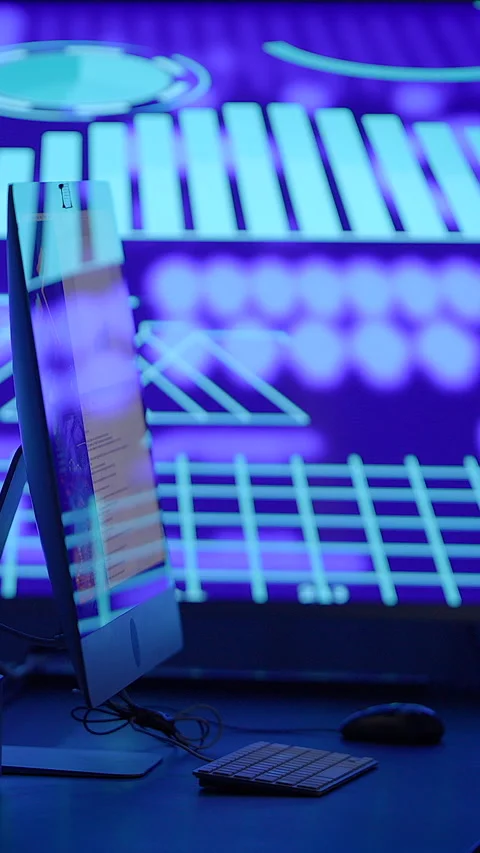 An Innovative Futuristic Computer Setup Featuring a HighTech Digital Stock Footage 295236885