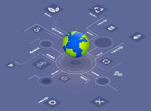 Innovative green technologies, smart systems and recycling for environmental Stock Illustration