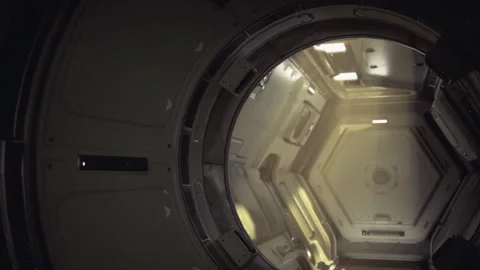 Innovative habitat featuring curved panels and starfield windows Stock Footage 343624005