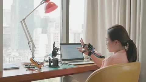 Innovative Home Office Setup with Robotics and Technology Stock Footage 316074077