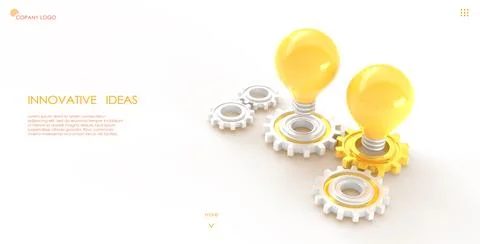 Innovative idea development isometric landing page 3D render. Search creative Illustrazione stock