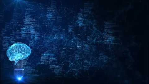 Innovative Idea with Glowing Light Bulb Brain Digital network light bulb human b Stock Footage 341904370