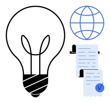Innovative Idea with a Light Bulb, Global Network and Document Concept Stock Illustration