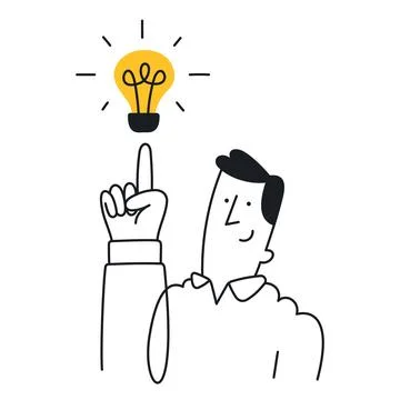 Innovative Idea Realization - A Man with a Light Bulb. Doodle style with an.. Stock Illustration