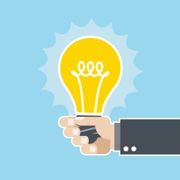 Innovative idea - shining light bulb in hand Stock Illustration