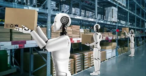 Innovative industry robot working in warehouse for human labor replacement Stock Illustration
