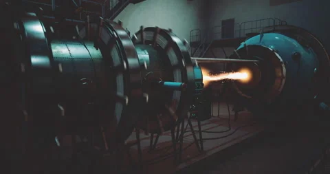 Innovative jet engine testing reveals powerful technology in a futuristic lab Stock Footage 319739453