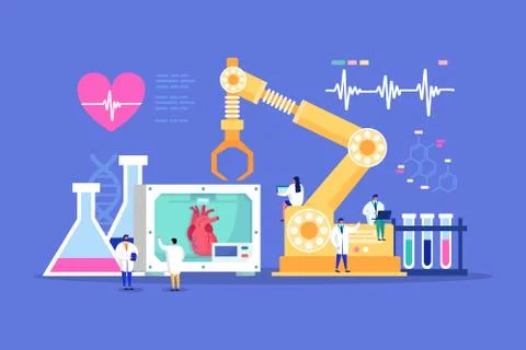 Innovative lab tiny people cardiologist doctors medical discovery for heart Stock Illustration