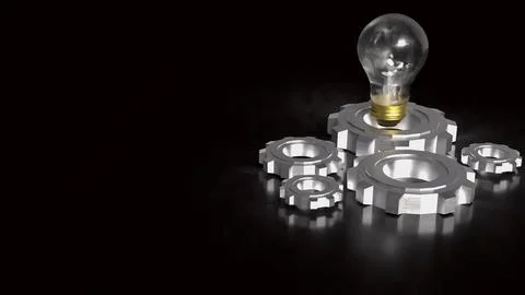 Innovative Light Bulb And Engineering Gear Concept 3d render. Stock Illustration