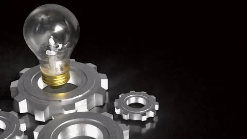 Innovative Light Bulb And Engineering Gear Concept 3d render. Stock Illustration