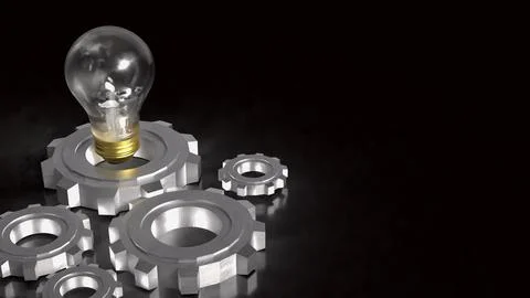 Innovative Light Bulb And Engineering Gear Concept 3d render. Stock Illustration