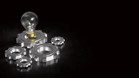 Innovative Light Bulb And Engineering Gear Concept 3d render. Stock Illustration