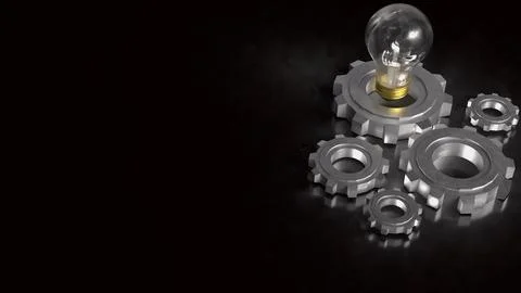 Innovative Light Bulb And Engineering Gear Concept 3d render. Stock Illustration
