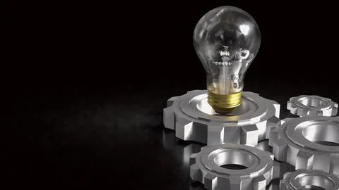Innovative Light Bulb And Engineering Gear Concept 3d render. Stock Illustration
