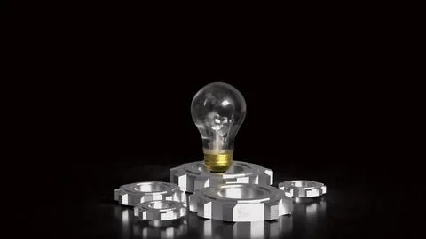 Innovative Light Bulb And Engineering Gear Concept 3d render. Stock Photos