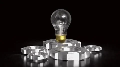 Innovative Light Bulb And Engineering Gear Concept 3d render. Stock Photos