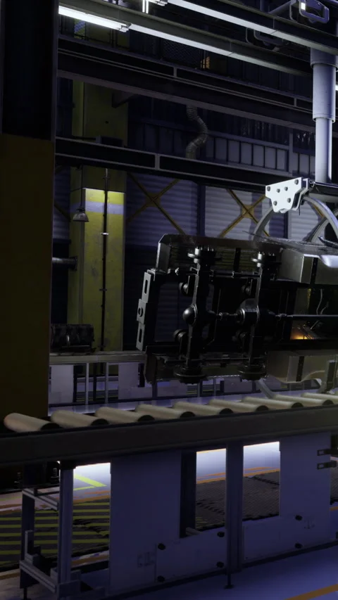 Innovative machinery in action at a high tech automotive assembly line Stock Footage 331694490