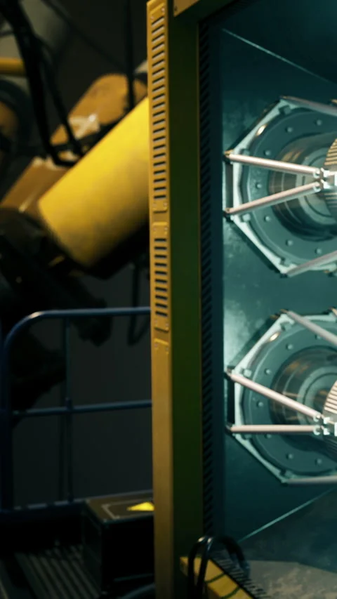 Innovative machinery in a high tech workshop during evening hours Stock Footage 331829092