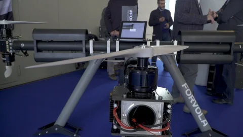 Innovative mega drone at a convention  Stock Footage 88545209