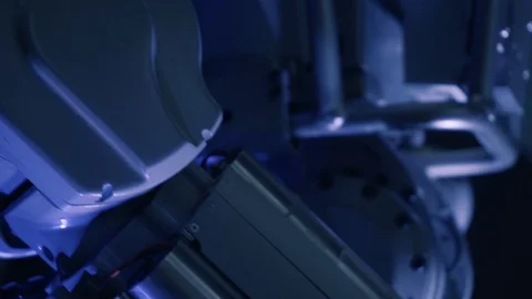 Innovative modern robot. Body of cyborg machine in darkness. Stock Footage 111487232