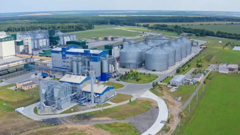 Innovative plant for grain processing. Large complex  Stock Footage 158832279