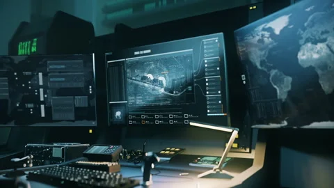 Innovative Radar Software Control Computer Assists Secret Army Combat Operation Stock Footage 268199651