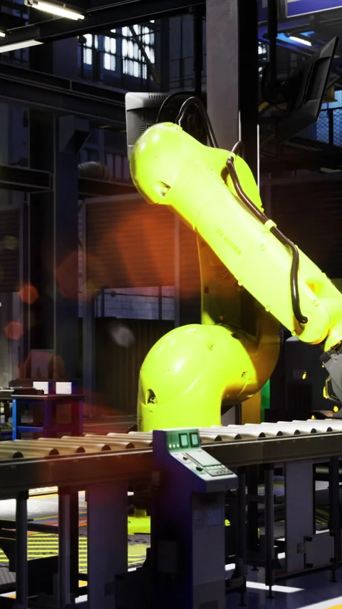 Innovative robotic arm working in a modern manufacturing facility Stock Footage 331694072