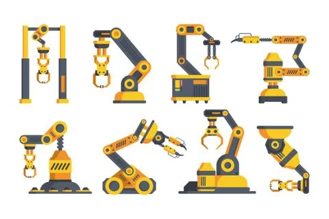 Innovative robotic arms flat vector illustrations set Stock Illustration